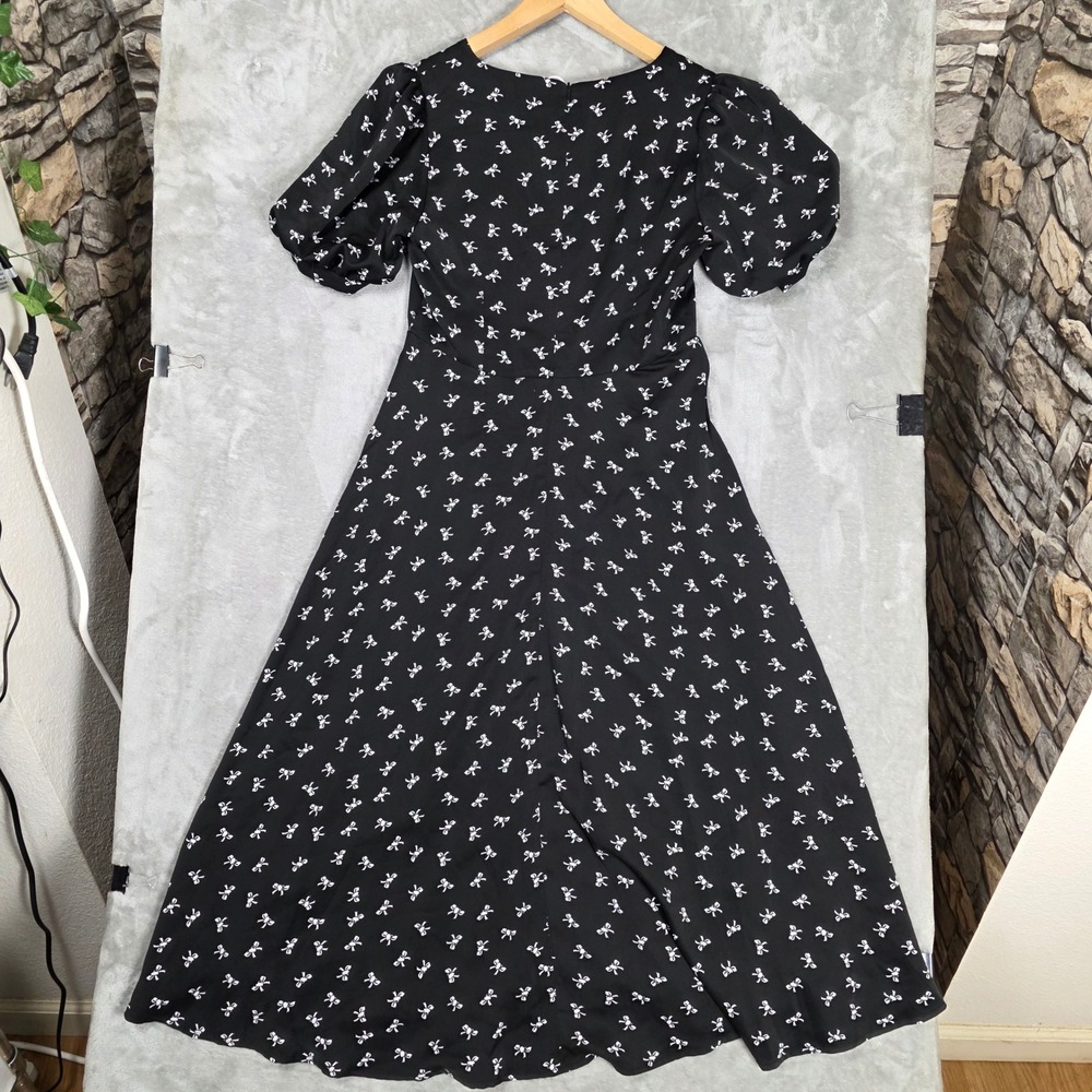 NEVA HU Bow Print Puff Sleeve Maxi Dress Women L‎ Black NEW Flowy Cottagecore - Picture 12 of 13